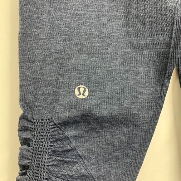 Lululemon In The Flow Crop Ruched Navy Blue Heathered Perforated Leggings Size 4 - Picture 6 of 11